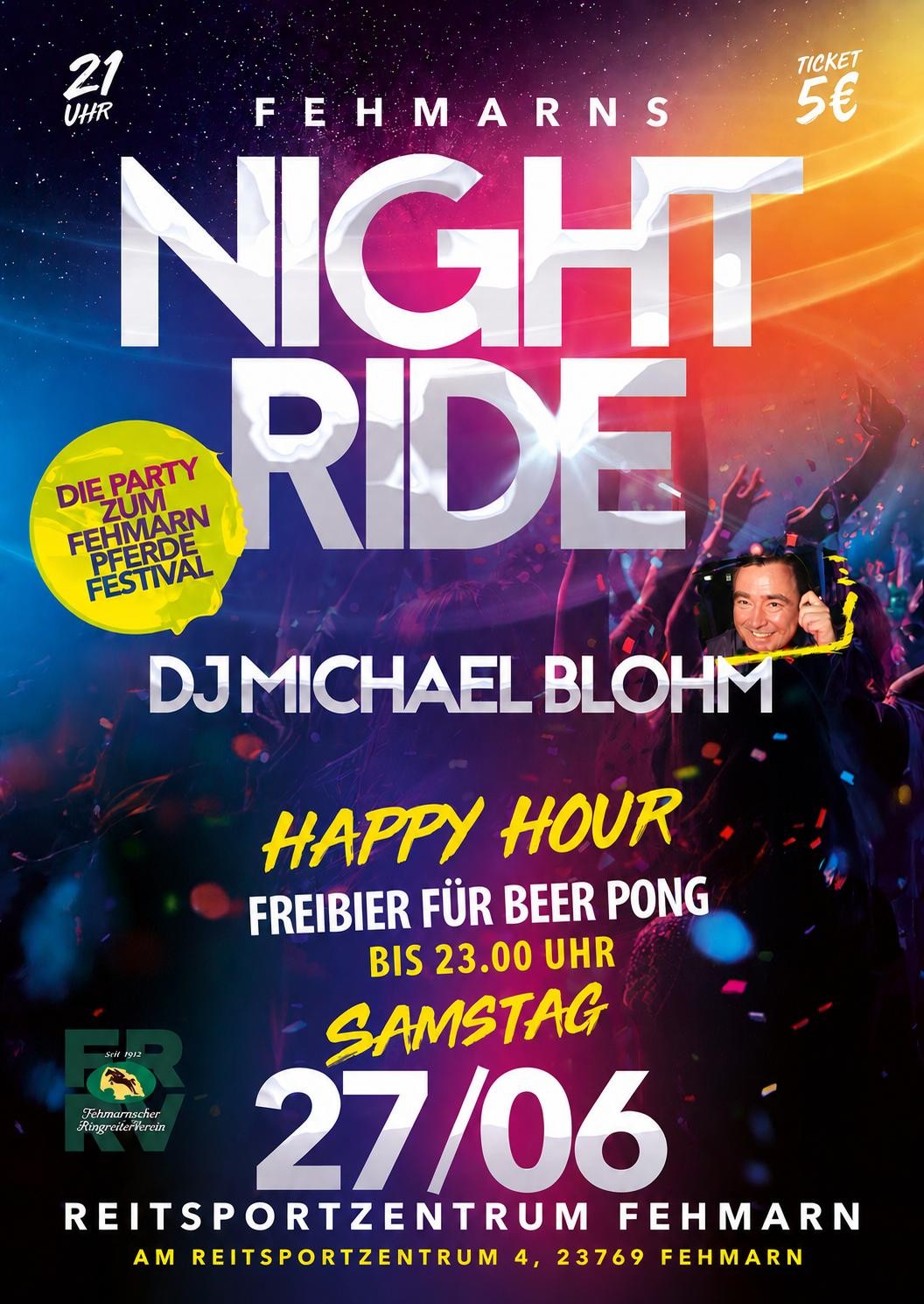 Night Ride - Fehmarn-Pferde-Festival 2026 - Plakat der Party am Samstag, den 27.6.2026